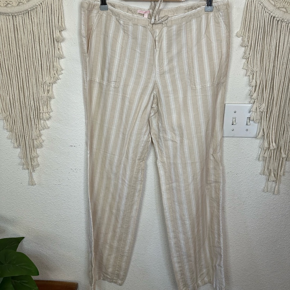 Victoria’s Secret cream and white striped flax cotton blend wide leg pants 12